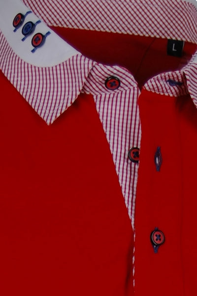 Premium Poloshirt, Giorgio Capone, rot-weiß, Spezial-Kragen, 100% Baumwolle Rückansicht — Giorgio Capone Premium Herrenmode
