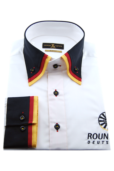 Herrenhemd, Giorgio Capone, Deutschland-Round Table-Spezial, weiß, schwarz-rot-gold Akzente, Größe XL, 100% Baumwolle, bügelfrei Rückansicht — Giorgio Capone Premium Herrenmode