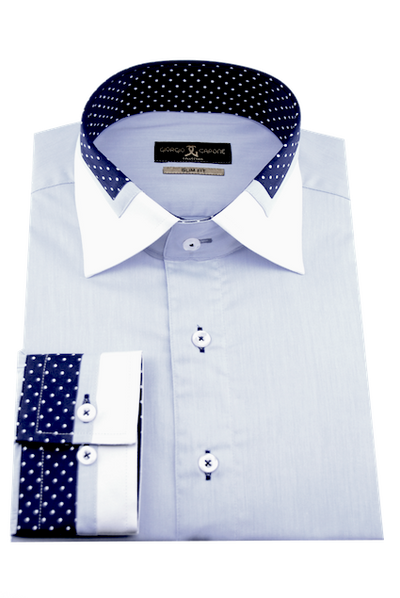 Herrenhemd, Giorgio Capone, hellblau, dunkelblau-weiß gepunktete Akzente, Slim Fit, 100% Baumwolle Rückansicht — Giorgio Capone Premium Herrenmode