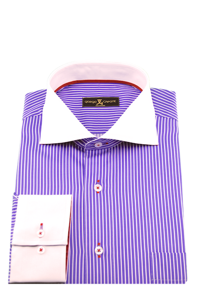 Herrenhemd, Giorgio Capone, lila-weiß gestreift, 100% Baumwolle Rückansicht — Giorgio Capone Premium Herrenmode