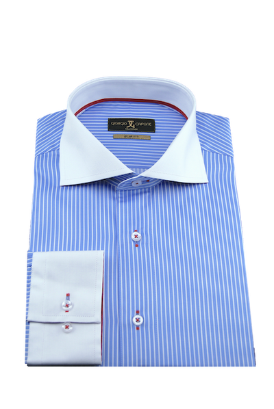 Herrenhemd, Giorgio Capone, blau-weiß gestreift, 100% Baumwolle Rückansicht — Giorgio Capone Premium Herrenmode