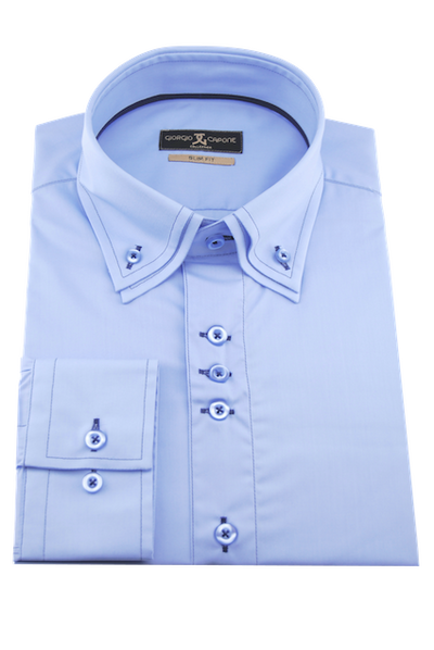 Herrenhemd, Giorgio Capone, hellblau, schwarze Nähte, Doppelkragen, 100% Baumwolle Rückansicht — Giorgio Capone Premium Herrenmode