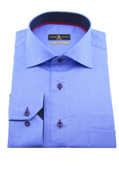 Herrenhemd, Giorgio Capone, hellblau, dunkelblau-rote Akzente, Slim Fit, 100% Baumwolle Rückansicht — Giorgio Capone Premium Herrenmode