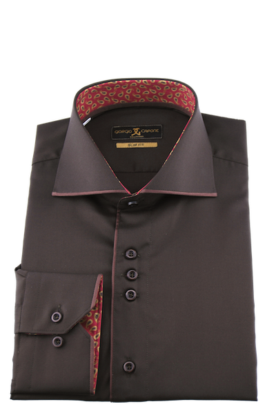 Herrenhemd, Giorgio Capone, braun, orange-beige Akzente, Größe L, 100% Baumwolle Rückansicht — Giorgio Capone Premium Herrenmode