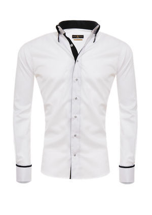 Herrenhemd, Giorgio Capone Spezial, weiß, schwarze GC Akzente, Doppelkragen, French Cuff, 100% Baumwolle