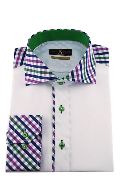 Herrenhemd, Giorgio Capone, grün-blau-lila kariert, 100% Baumwolle Rückansicht — Giorgio Capone Premium Herrenmode