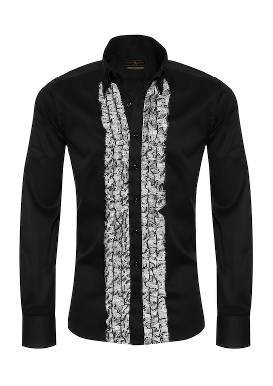 Premium Herrenhemd Einzelstück mit Rüschen & Umschlagmanschette in M, L, XL, 100% Baumwolle, —  | Giorgio Capone Premium Mode