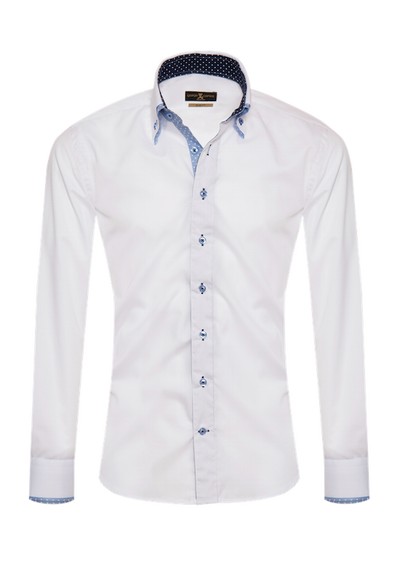 Herrenhemd, Giorgio Capone,  weiß, hellblau-weiß gepunktete Akzente, Doppelkragen, 100% Baumwolle — reduziert | Giorgio Capone Sale