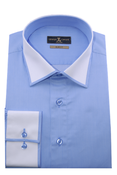 Herrenhemd, Giorgio Capone, blau-weiß gestreift, weiße Akzente, 100% Baumwolle Rückansicht — Giorgio Capone Premium Herrenmode