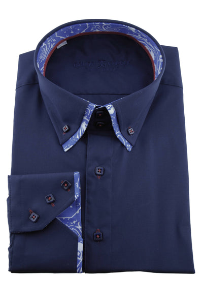 Herrenhemd, Giorgio Capone, dunkelblau, hellblau-weiße Akzente, Doppelkragen, 100% Baumwolle Rückansicht — Giorgio Capone Premium Herrenmode