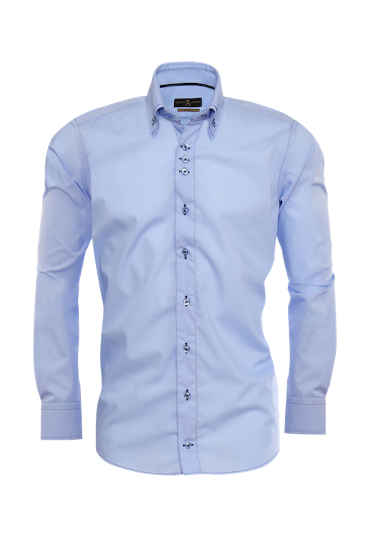 Herrenhemd, Giorgio Capone, hellblau, schwarze Nähte, Doppelkragen, 100% Baumwolle — schwarze Nähte | Giorgio Capone Premium Mode