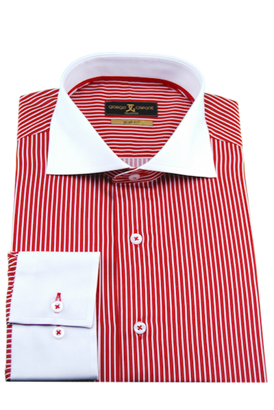 Herrenhemd, Giorgio Capone, rot-weiß gestreift, 100% Baumwolle Rückansicht — Giorgio Capone Premium Herrenmode