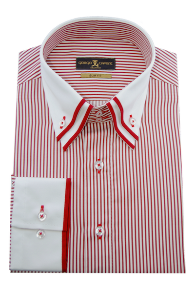 Herrenhemd, Giorgio Capone, rot-weiß gestreift, rot-weiße Akzente, Doppelkragen, 100% Baumwolle Rückansicht — Giorgio Capone Premium Herrenmode