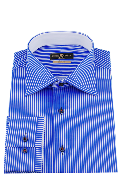 Herrenhemd, Giorgio Capone, dunkelblau-weiß gestreift, 100% Baumwolle Rückansicht — Giorgio Capone Premium Herrenmode