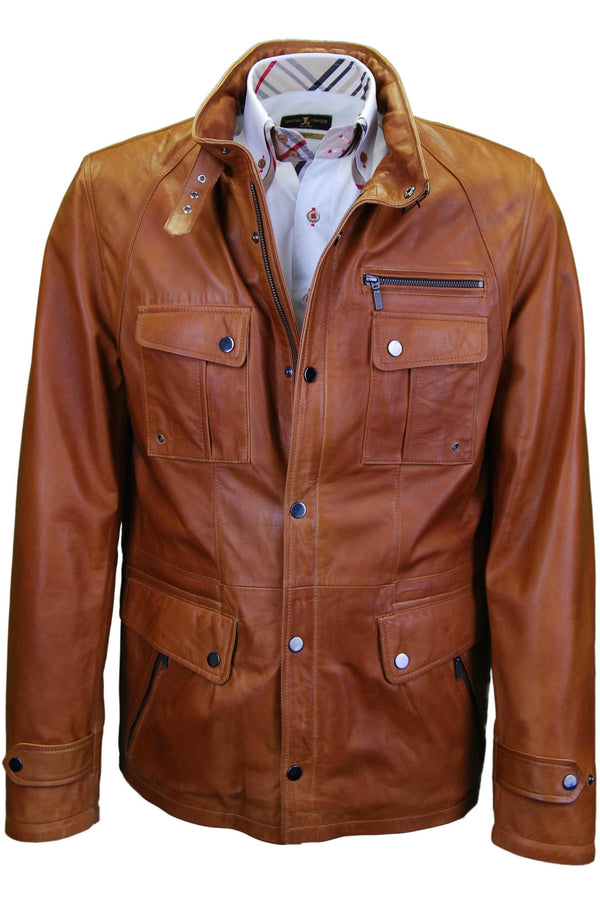 Lederjacke, Giorgio Capone, Lamm, Hochgestellter Kragen Cognac — Hochgestellter Kragen Cognac | Giorgio Capone Premium Lederjacke