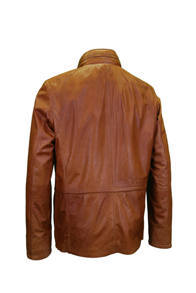 Lederjacke, Giorgio Capone, Lamm, Hochgestellter Kragen Cognac Rückansicht — Giorgio Capone Premium Herrenmode