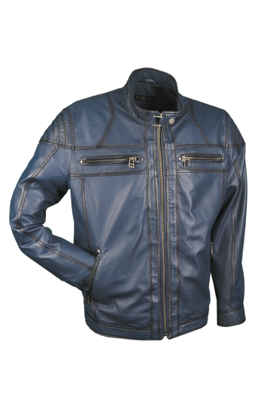 Lederjacke, Lamm, Blau, mit geschwärzten Kanten — reduziert | Giorgio Capone Sale