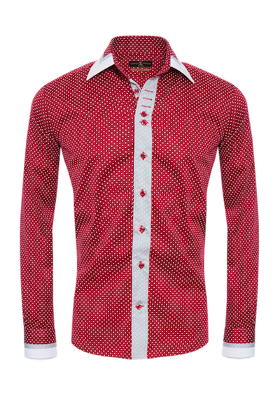 Herrenhemd, Giorgio Capone, rot-weiß gepunktet, grau-weiße Akzente, French Cuff, Größe XXL, 100% Baumwolle — reduziert | Giorgio Capone Sale