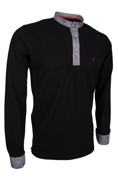 Premium Poloshirt, Giorgio Capone, langarm, schwarz, mit Stehkragen, Piqué, 100% Baumwolle — reduziert | Giorgio Capone Sale