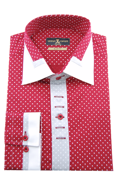 Herrenhemd, Giorgio Capone, rot-weiß gepunktet, grau-weiße Akzente, French Cuff, Größe XXL, 100% Baumwolle Rückansicht — Giorgio Capone Premium Herrenmode