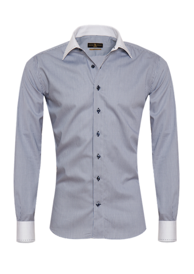 Herrenhemd, Giorgio Capone, dunkelblau kariert, weißer Kragen, dunkelblaue Naht, 100% Baumwolle — reduziert | Giorgio Capone Sale