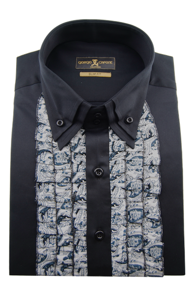 Premium Herrenhemd Einzelstück mit Rüschen & Umschlagmanschette in M, L, XL, 100% Baumwolle, Rückansicht — Giorgio Capone Premium Herrenmode