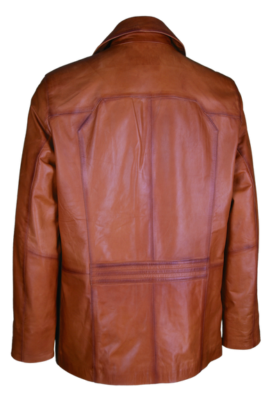 Lederjacke, Giorgio Capone, Lamm, Kragen flach, Cognac Rückansicht — Giorgio Capone Premium Herrenmode