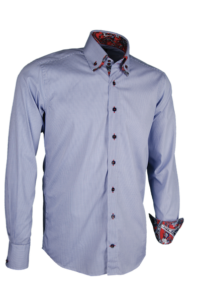 Herrenhemd, Giorgio Capone, hellblau kariert, orange-schwarze Akzente, Doppelkragen, 100% Baumwolle — reduziert | Giorgio Capone Sale