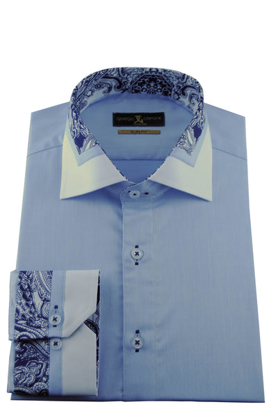 Herrenhemd, Giorgio Capone, hellblau, dunkelblau-weiße Akzente, 100% Baumwolle Rückansicht — Giorgio Capone Premium Herrenmode