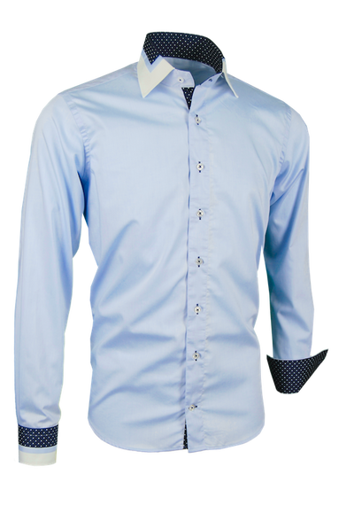 Herrenhemd, Giorgio Capone, hellblau, dunkelblau-weiß gepunktete Akzente, Slim Fit, 100% Baumwolle — reduziert | Giorgio Capone Sale