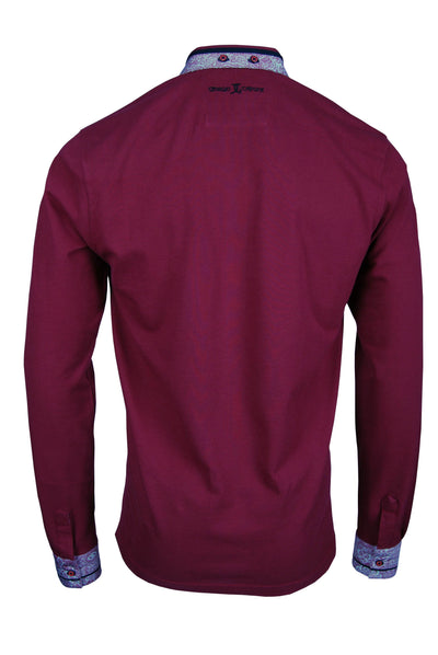 Premium Poloshirt, Giorgio Capone, langarm, rot, Piqué, 100% Baumwolle Rückansicht — Giorgio Capone Premium Herrenmode