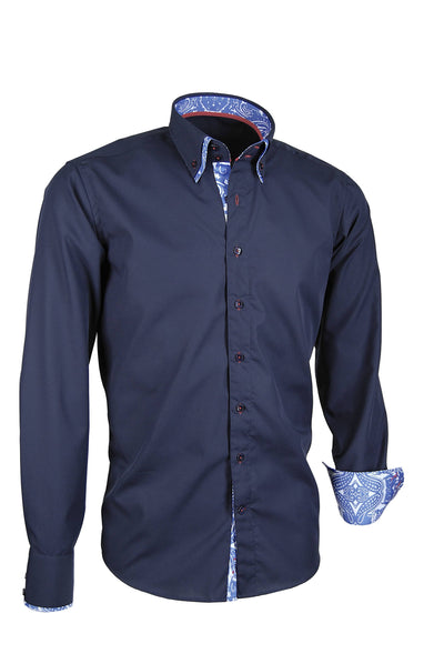 Herrenhemd, Giorgio Capone, dunkelblau, hellblau-weiße Akzente, Doppelkragen, 100% Baumwolle — reduziert | Giorgio Capone Sale