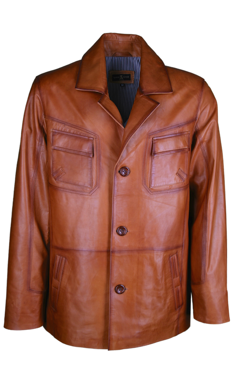 Lederjacke, Giorgio Capone, Lamm, Kragen flach, Cognac — Cognac | Giorgio Capone Premium Lederjacke