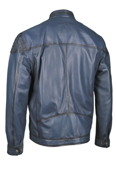 Lederjacke, Lamm, Blau, mit geschwärzten Kanten Rückansicht — Giorgio Capone Premium Herrenmode
