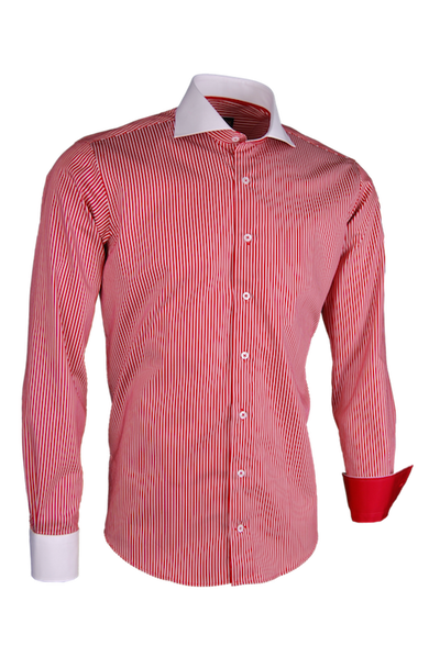 Herrenhemd, Giorgio Capone, rot-weiß gestreift, 100% Baumwolle — reduziert | Giorgio Capone Sale