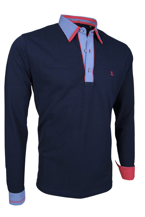 Premium Poloshirt, Giorgio Capone, langarm, blau, Piqué, 100% Baumwolle — blau | Giorgio Capone Premium Mode
