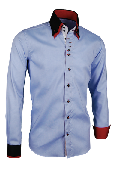 Herrenhemd, Giorgio Capone, hellblau, schwarz-rote Akzente, Doppelkragen, 100% Baumwolle — reduziert | Giorgio Capone Sale