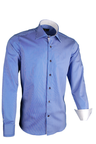 Herrenhemd, Giorgio Capone, dunkelblau-weiß gestreift, 100% Baumwolle — reduziert | Giorgio Capone Sale