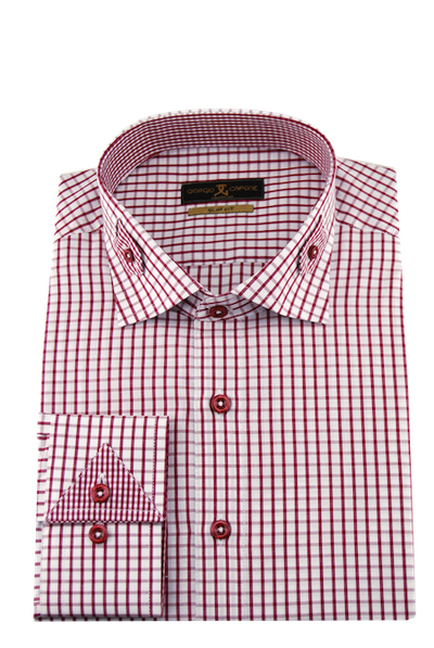 Herrenhemd, Giorgio Capone, rot-kariert, 100% Baumwolle Rückansicht — Giorgio Capone Premium Herrenmode