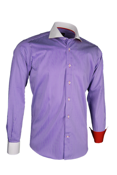 Herrenhemd, Giorgio Capone, lila-weiß gestreift, 100% Baumwolle — reduziert | Giorgio Capone Sale
