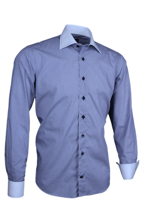 Herrenhemd, Giorgio Capone, blau kariert, weißer Kragen, blaue Naht, 100% Baumwolle