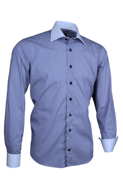 Herrenhemd, Giorgio Capone, blau kariert, weißer Kragen, blaue Naht, 100% Baumwolle — reduziert | Giorgio Capone Sale