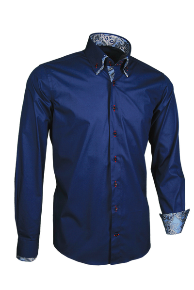 Herrenhemd, Giorgio Capone, dunkelblau, hellblau-schwarz Akzente, Doppelkragen, 100% Baumwolle — reduziert | Giorgio Capone Sale