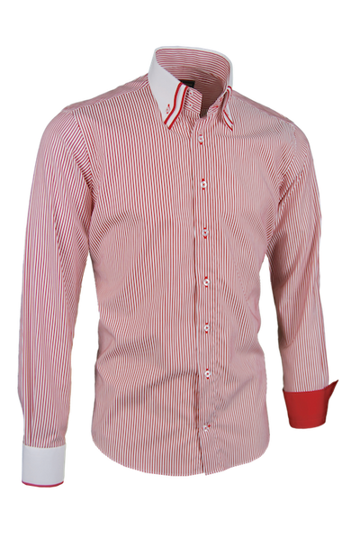Herrenhemd, Giorgio Capone, rot-weiß gestreift, rot-weiße Akzente, Doppelkragen, 100% Baumwolle — reduziert | Giorgio Capone Sale