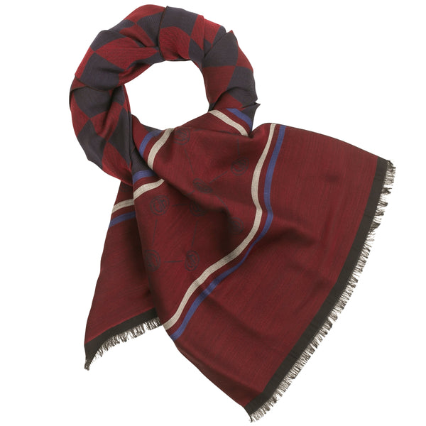 Schal, rot/dunkelblau, 180 x 40, Material: 80% WO, 20% PA