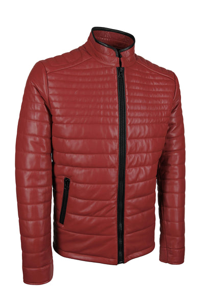 Giorgio Capone Herren-Lederjacke, Lamm Nappa, gefüttert, Kamin-Rot mit schwarzen Akzenten