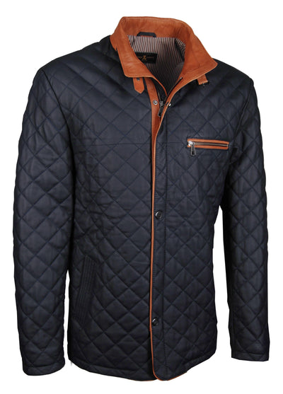 Lederjacke, Giorgio Capone, Lamm, dunkelblau - cognac — reduziert | Giorgio Capone Sale