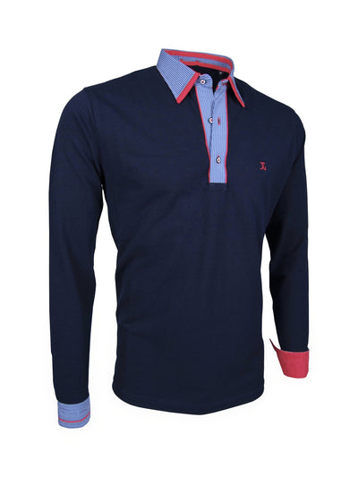 Premium Poloshirt, Giorgio Capone, langarm, blau, Piqué, 100% Baumwolle — reduziert | Giorgio Capone Sale