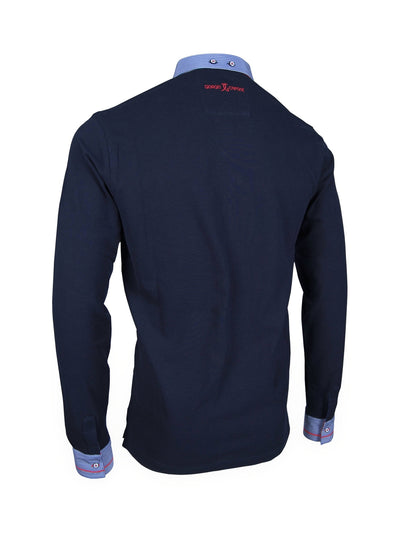 Premium Poloshirt, Giorgio Capone, langarm, blau, Piqué, 100% Baumwolle Rückansicht — Giorgio Capone Premium Herrenmode