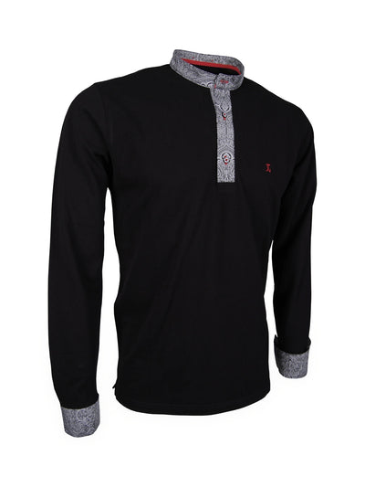 Premium Poloshirt, Giorgio Capone, langarm, schwarz, mit Stehkragen, Piqué, 100% Baumwolle — reduziert | Giorgio Capone Sale